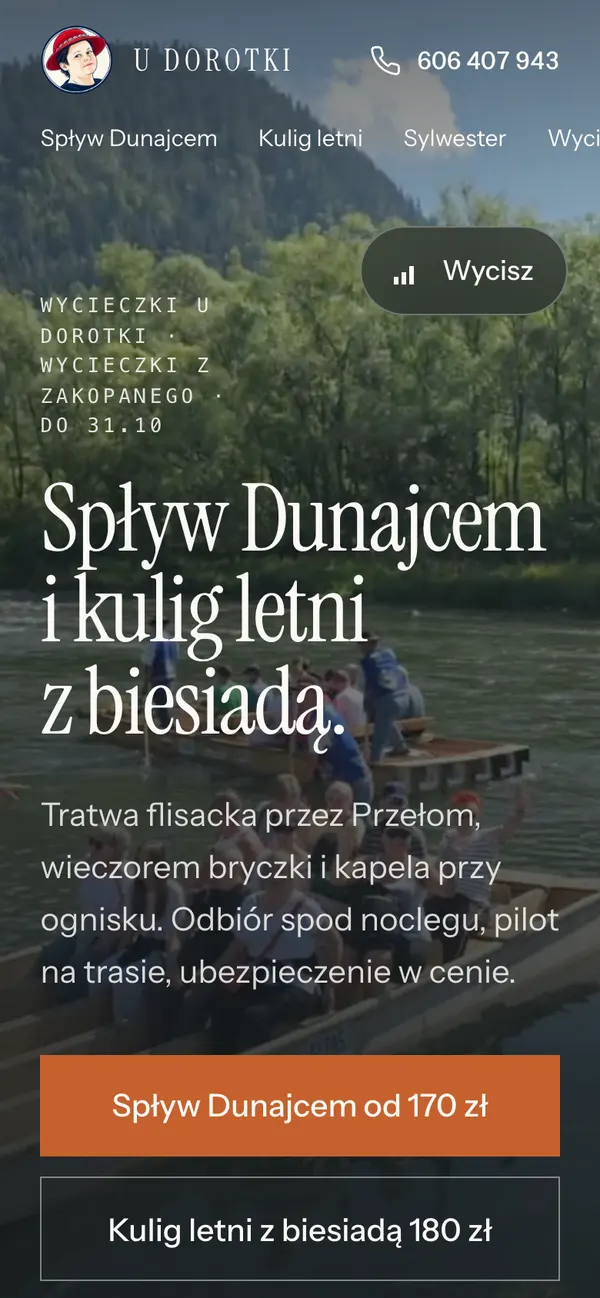 Strona Wycieczki u Dorotki: kulig i spływ, rezerwacje
